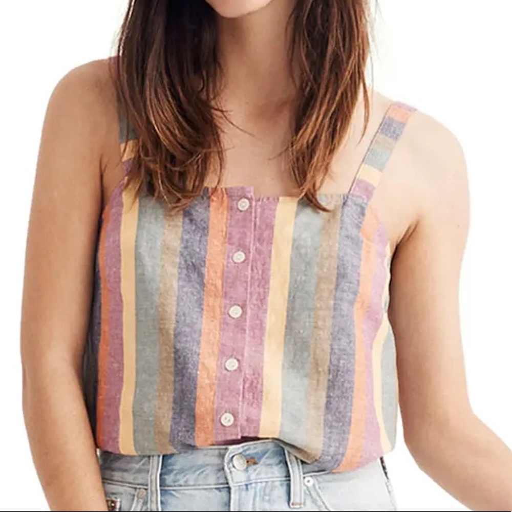 Madewell Rainbow Stripe Button Down Tank Size L